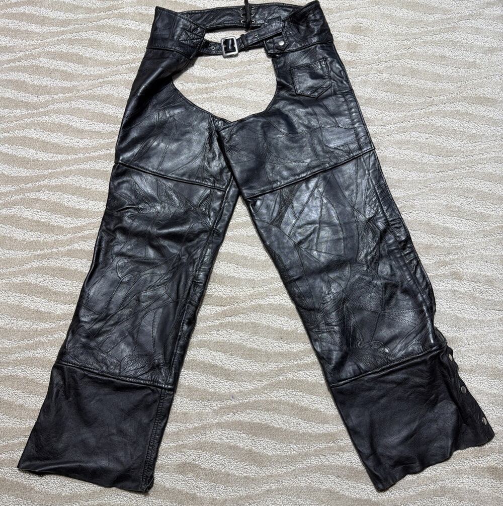 DIAMOND PLATE BUFFALO 100% LEATHER BIKER CHAPS - X LARGE